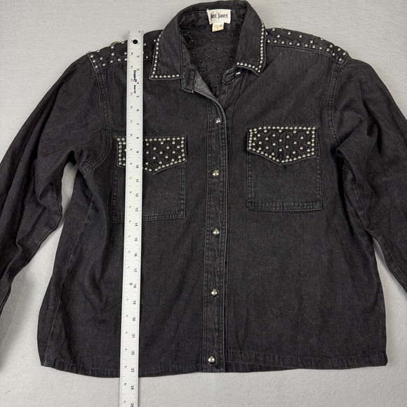 Vintage 90s Just Janet Studded Black Denim Western Shirt Shacket Small - Picture 6 of 10